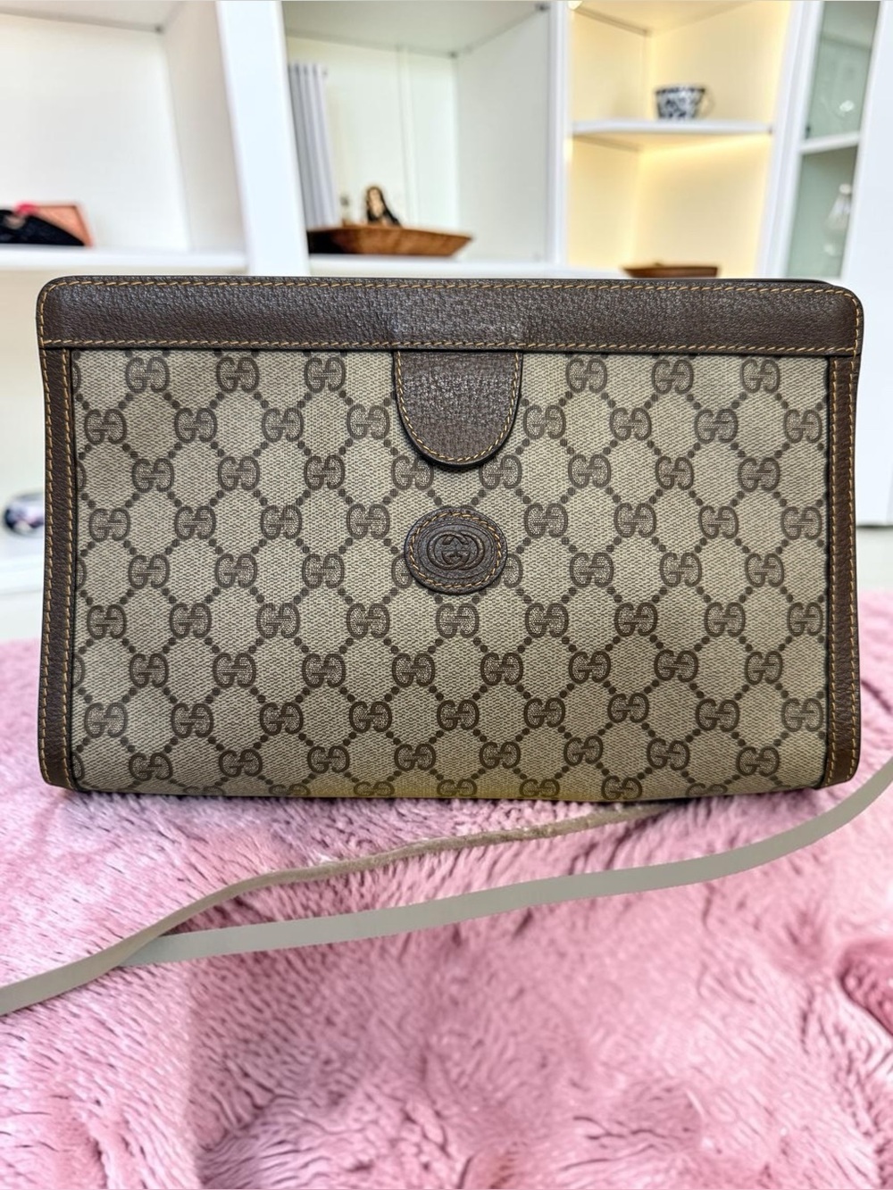 Gucci Brown/Beige GG Canvas Wristlet Clutch